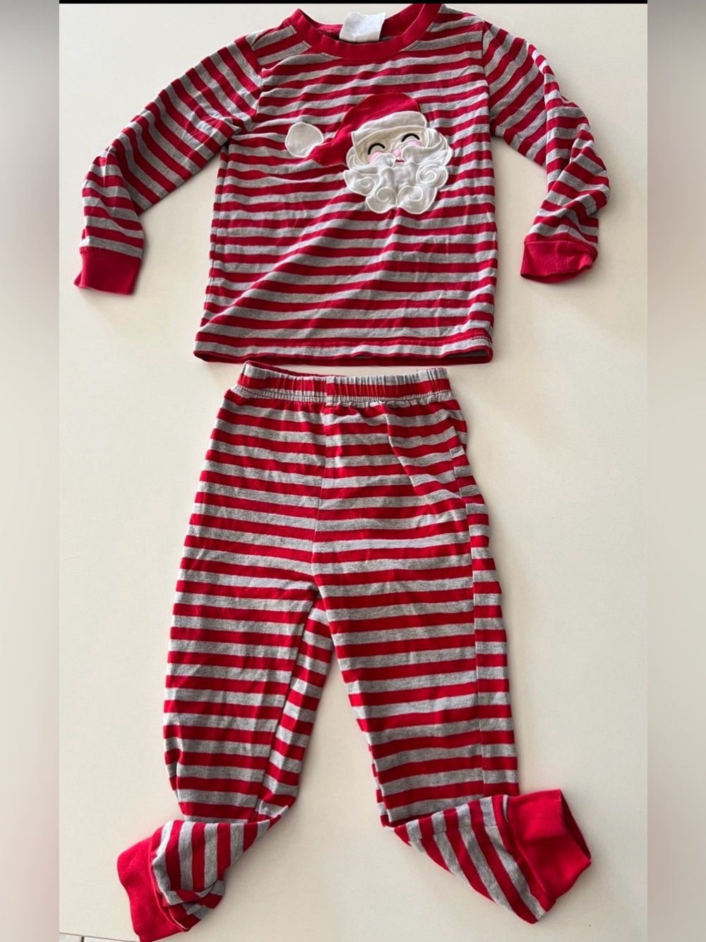 Red and Gray Striped Santa Kids Pajamas